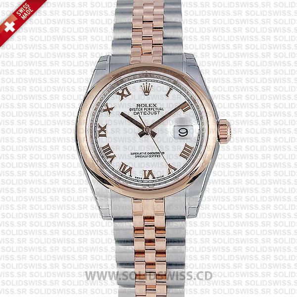 Rolex Datejust 18k Rose Gold White Roman Dial 31mm