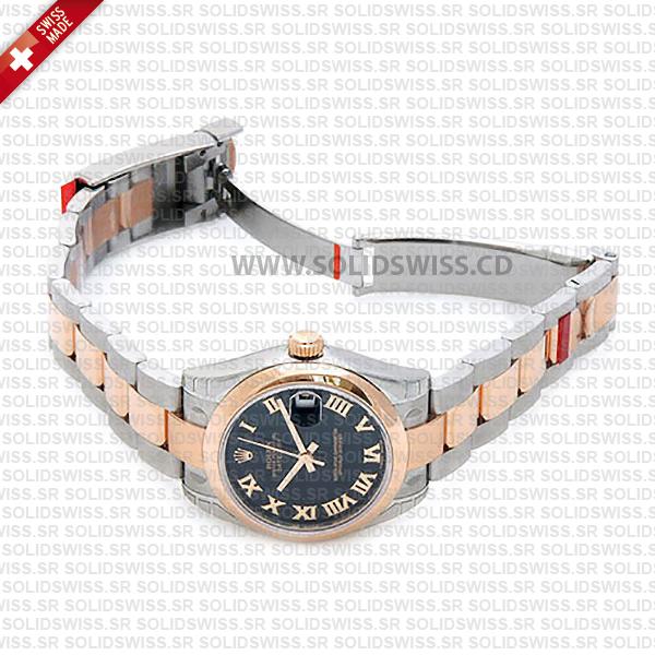 Replica Rolex Datejust Two-Tone 18k Rose Gold with 904L Stainless Steel Oyster Bracelet Black Roman Dial 31mm