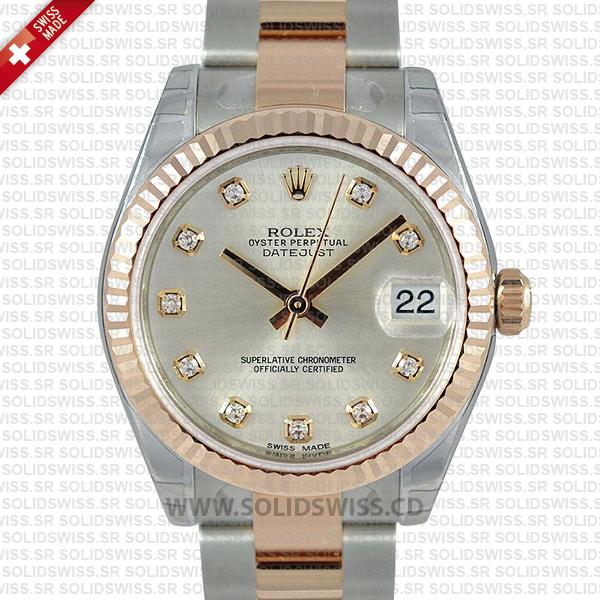 Rolex Oyster Perpetual Datejust 18k Rose Gold Grey Diamond Dial