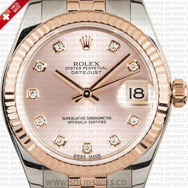 Rolex Datejust Two-Tone 18k Rose Gold 31mm Pink Diamond Dial Oyster Bracelet