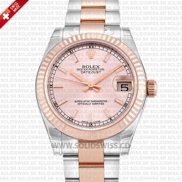 Rolex Lady-Datejust Two-Tone 18k Rose Gold Pink Dial 904L Steel Oyster Bracelet