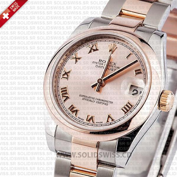 Rolex Datejust 31mm Oyster 18k Rose Gold 2-Tone Rose Roman Swiss Replica