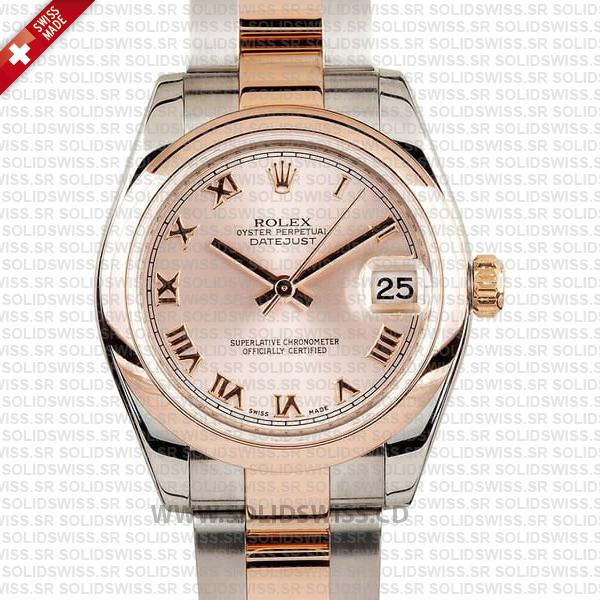 Rolex Datejust 31mm Oyster 18k Rose Gold 2-Tone Rose Roman Swiss Replica