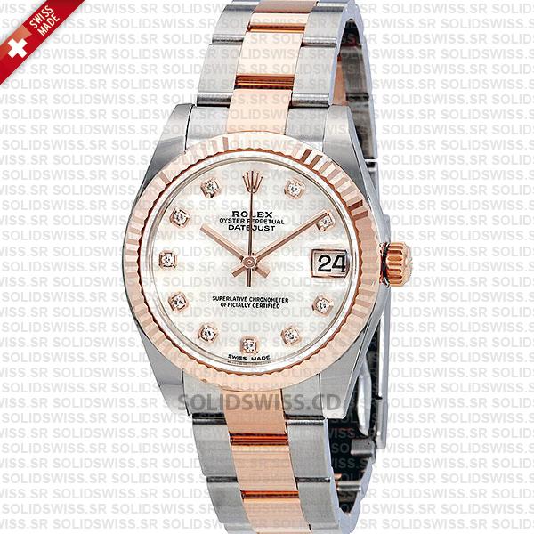 Rolex Datejust Ladies Two-Tone 18k Rose Gold White Mother Of Pearl Diamonds Dial 31mm