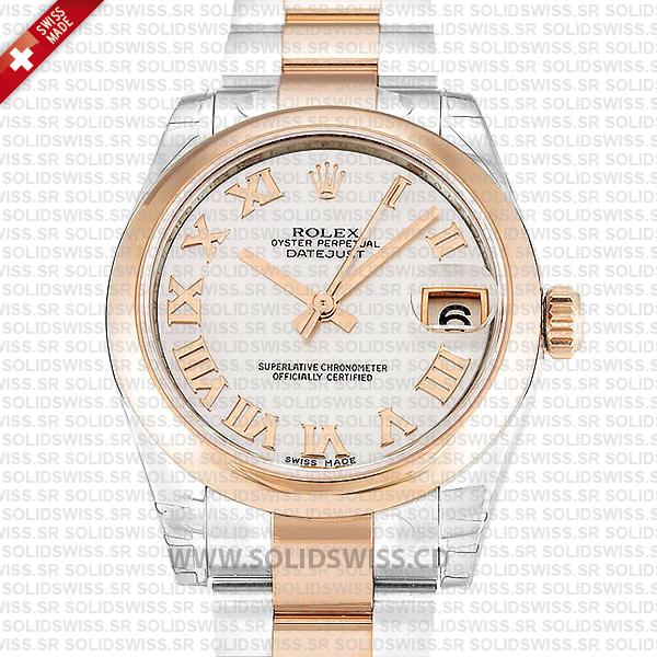 Rolex Datejust Two-Tone 31mm 18k Rose Gold White Diamond Dial Oyster Bracelet
