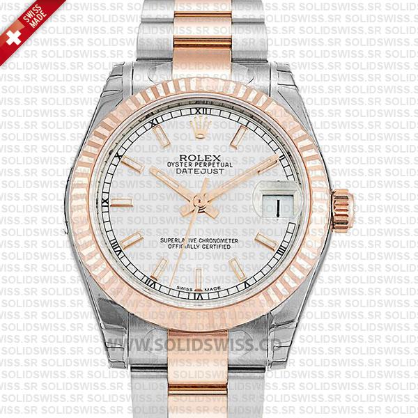 Rolex Datejust 18k Rose Gold Two-Tone White Dial 31mm