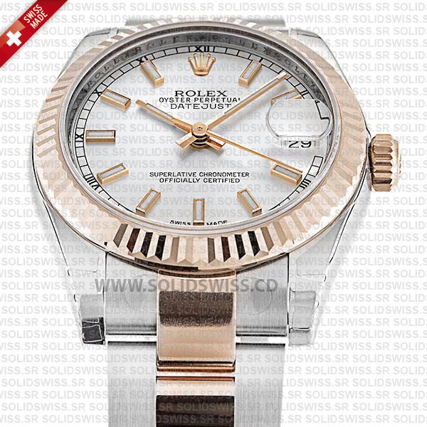 Rolex Datejust 18k Rose Gold Two-Tone White Dial 31mm Women Replica Watch