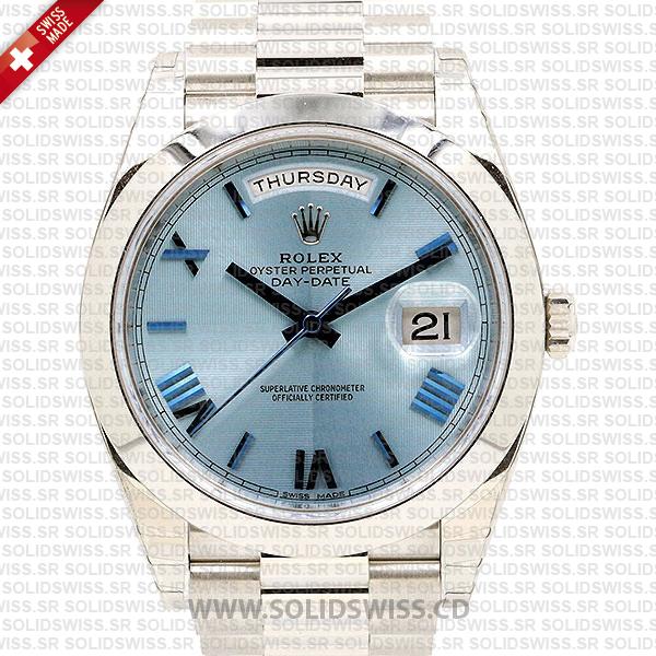 Swiss Replica Rolex Day-Date 40 Ice Blue Quadrant Motif Roman