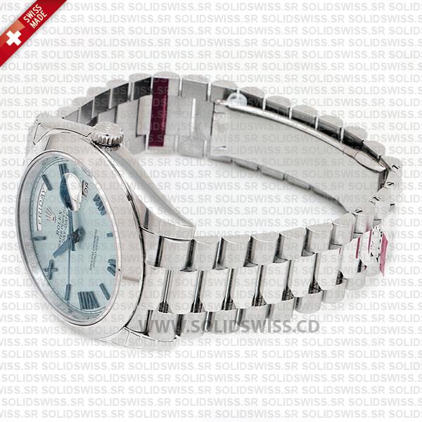 Swiss Replica Rolex Day-Date 40 Ice Blue Quadrant Motif Roman