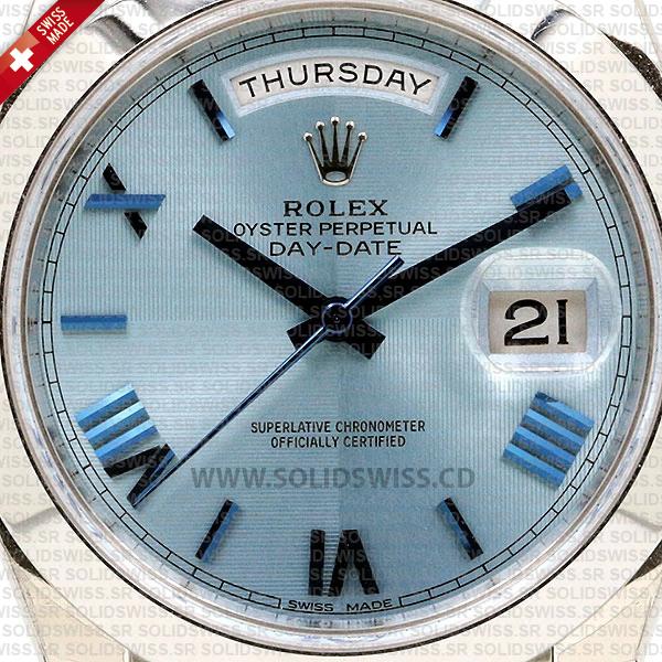 Swiss Replica Rolex Day-Date 40 Ice Blue Quadrant Motif Roman
