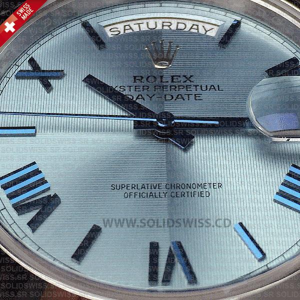 Swiss Replica Rolex Day-Date 40 Ice Blue Quadrant Motif Roman