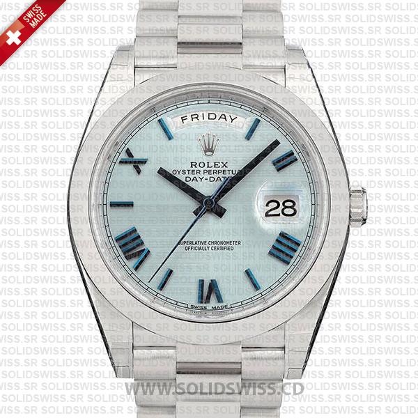 Swiss Replica Rolex Day-Date 40 Ice Blue Quadrant Motif Roman