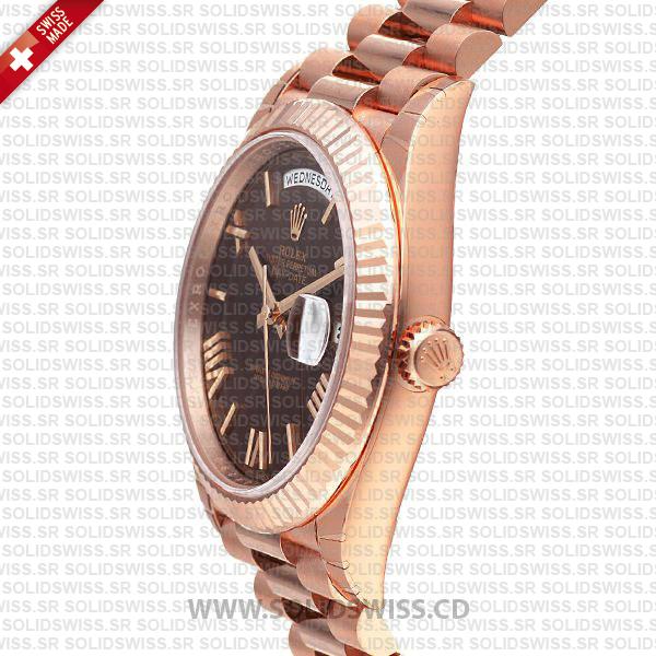 Rolex Day-Date 40 Rose Gold Chocolate Roman Dial