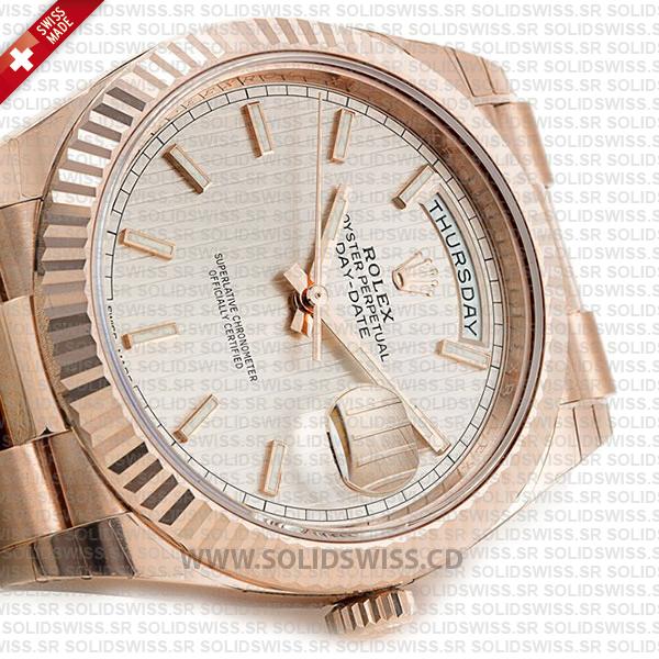 Rolex Day-Date 40 Rose Gold Watch Sundust Stripe Dial