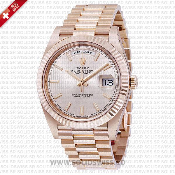 Rolex Day-Date 40 Rose Gold Sundust Stripe Dial Replica Watch