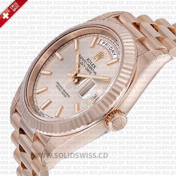 Rolex Day-Date 40 Rose Gold Sundust Stripe Dial Watch