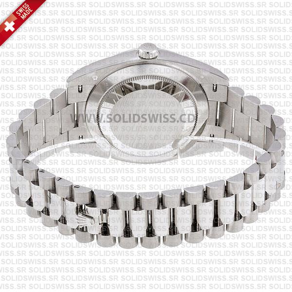 Rolex Day-Date 40mm White Gold Watch in Silver Stripe Motif Stick Dial