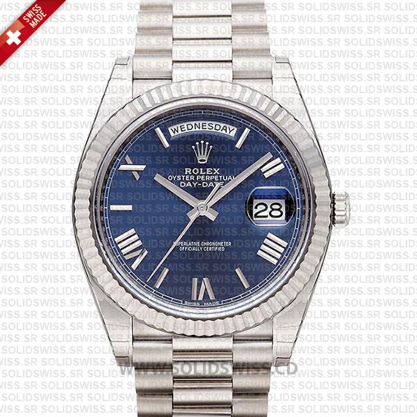 Rolex Day-Date 40 White Gold Blue Roman Dial | Replica Watch