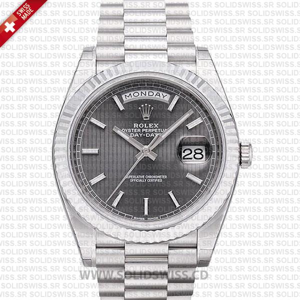 Rolex Day-Date 40 White Gold Rhodium Stripe Dial Watch