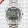 Rolex Day-Date 40 Olive Green Roman Dial | White Gold Watch