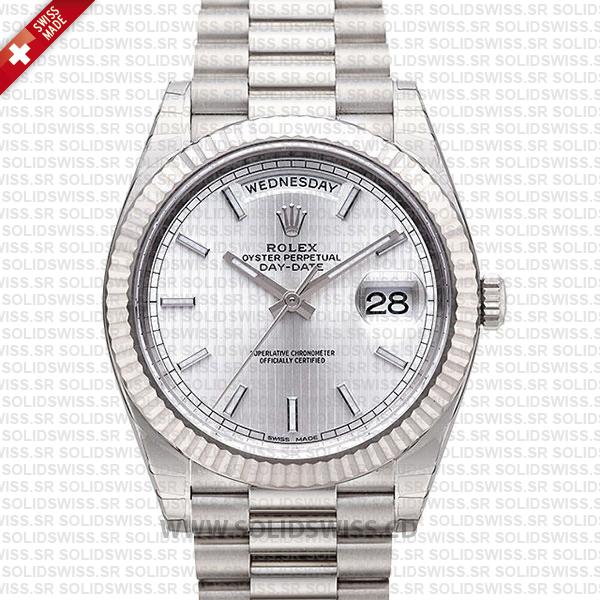 Rolex Day-Date 40 White Gold Silver Strip Dial | Swiss Replica