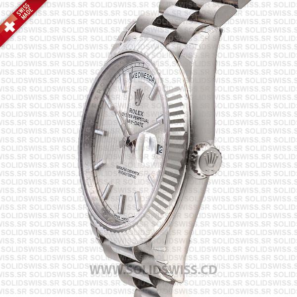 Rolex Day-Date 40 White Gold Silver Strip Dial