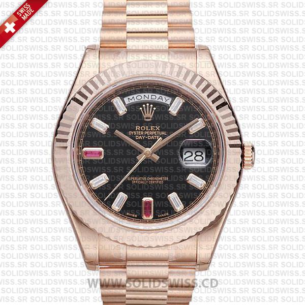 Rolex Day-Date II Rose Gold Black Ruby Dial | Replica Watch
