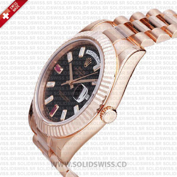 Rolex Day-Date II Rose Gold Black Ruby Dial