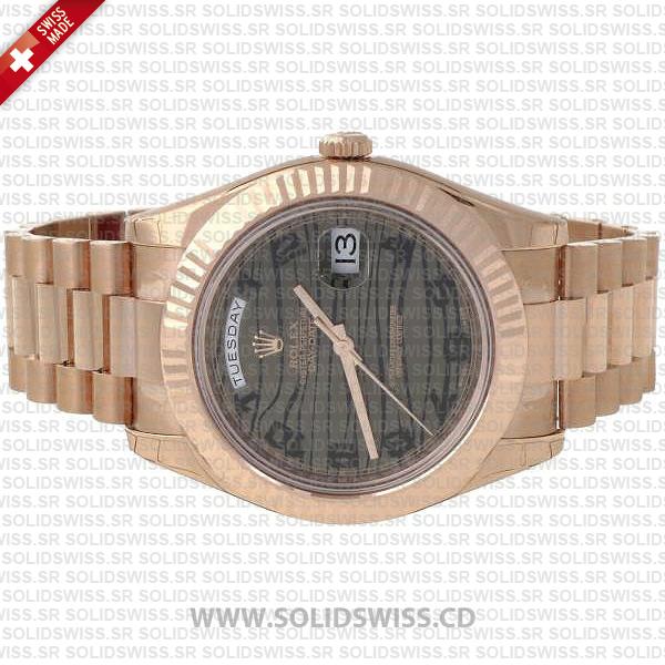Rolex Day-Date II Rose Gold Tiger Wave Dial Watch