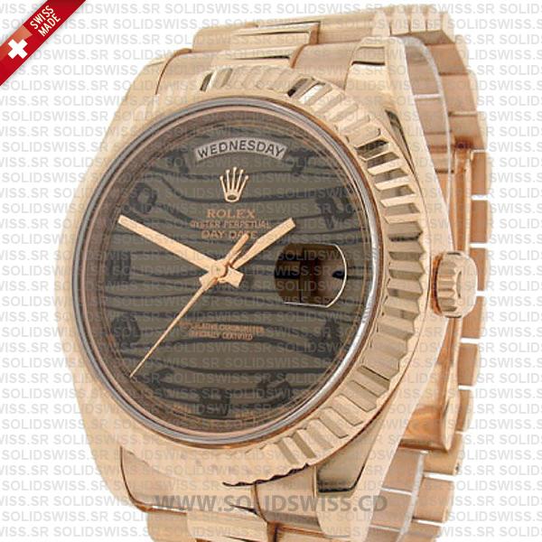 Rolex Day-Date II Rose Gold Tiger Wave Dial Replica Watch