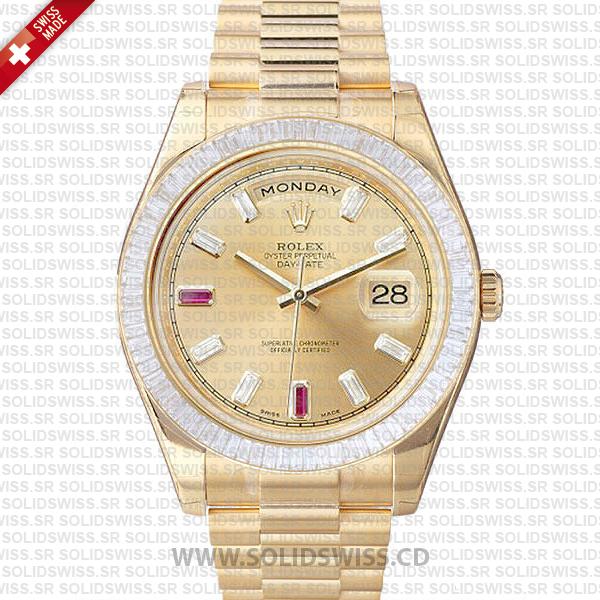 Rolex Day-Date II Gold Ruby Diamond Dial | Swiss Clone Watch