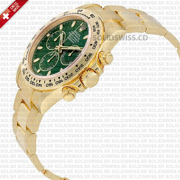 Rolex Daytona 18k Yellow Gold Green Dial 904L Stainless Steel Oyster Bracelet