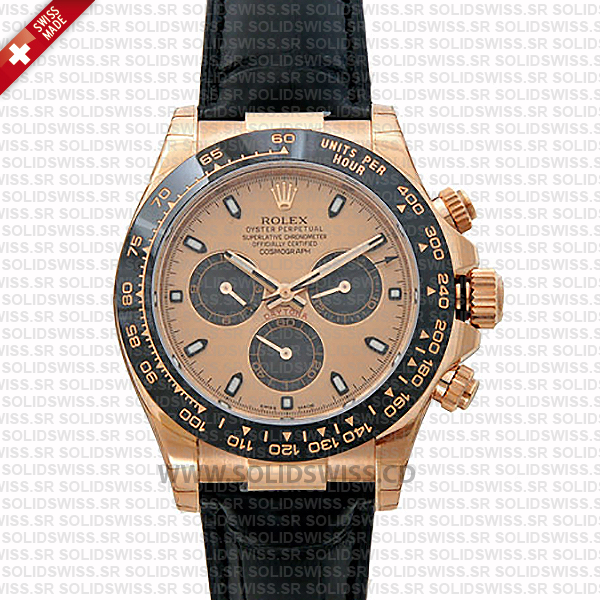 Rolex Daytona Rose Gold Leather Strap | Rolex Replica Watch