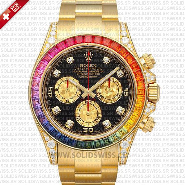 Rolex Daytona Yellow Gold Rainbow Bezel | Black Dial Watch