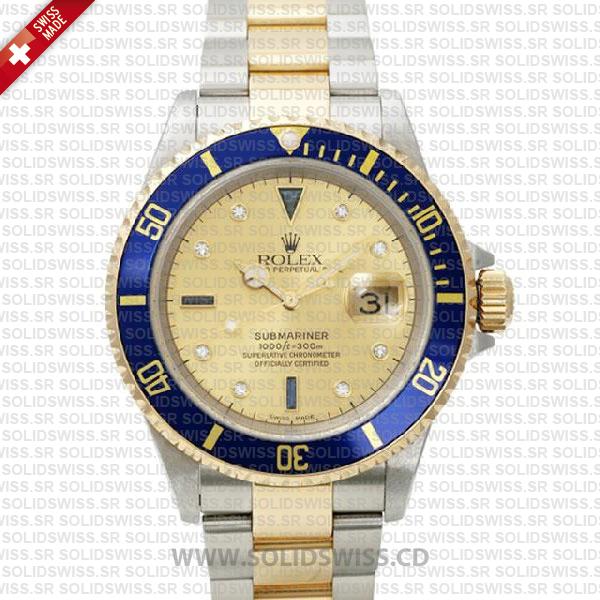 Rolex Submariner Gold Face 2-Tone Serti Dial | Swiss Replica