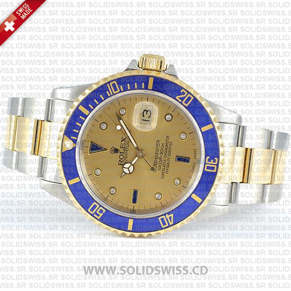 Rolex Submariner Gold Face 2-Tone Serti Dial 40mm 904L