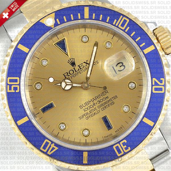 Rolex Submariner Serti Gold Face Dial 2-Tone 18k Yellow Gold