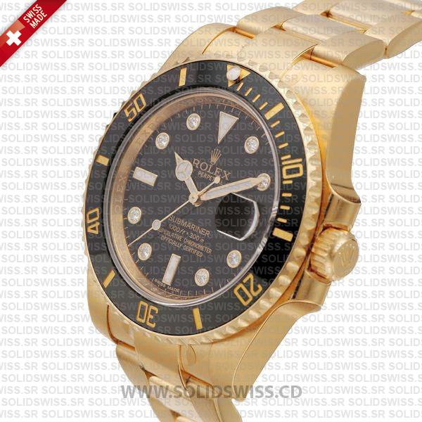 Rolex Submariner Date Watch 18k Yellow Gold Black Ceramic