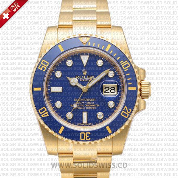 Rolex Submariner Yellow Gold Blue Diamonds | Solidswiss