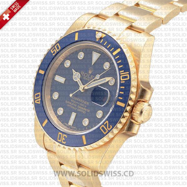Rolex Submariner 18k Yellow Gold Blue Diamonds | Solidswiss