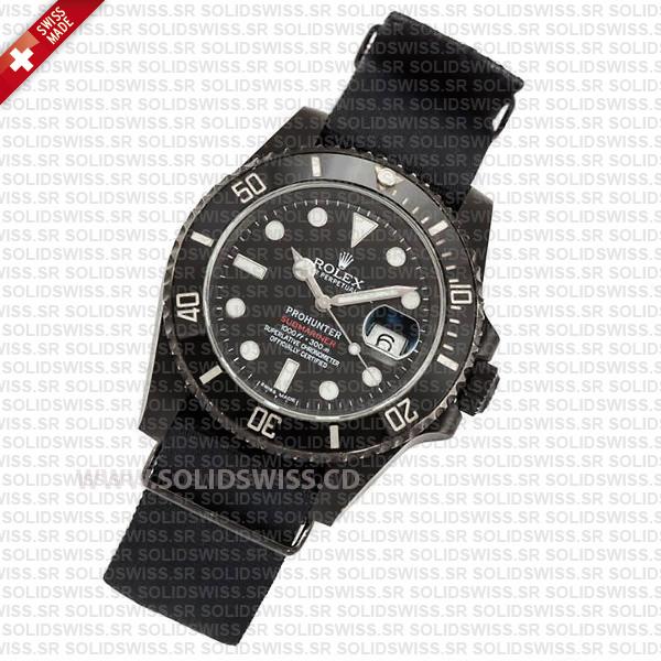Rolex Submariner NATO Prohunter Date DLC Black Ceramic Bezel Swiss Replica Watch
