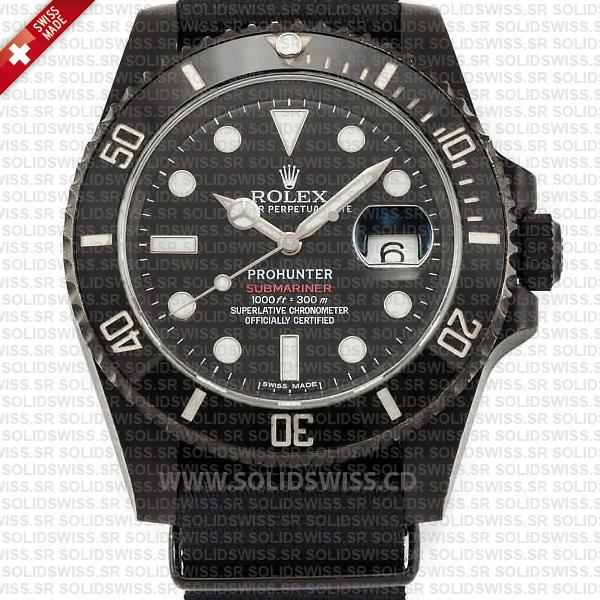 Rolex Submariner NATO Prohunter Date DLC Black Ceramic Bezel