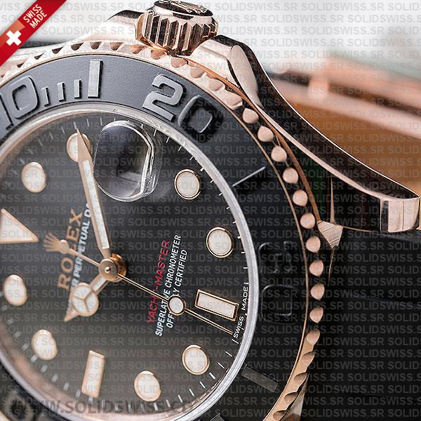 Rolex Yacht-Master 18k Rose Gold Stainless Steel Black Ceramic Bezel 40mm Rubber Strap
