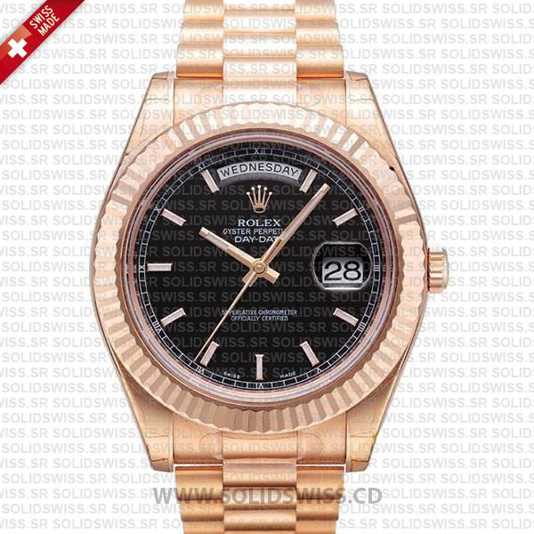 Rolex Day-Date II Rose Gold 41mm | Black Dial Replica Watch