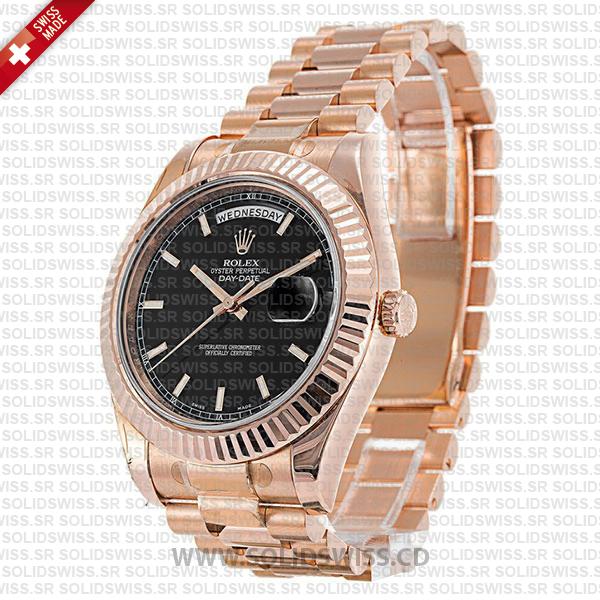 Rolex Day-Date II Rose Gold 41mm Black Dial Watch