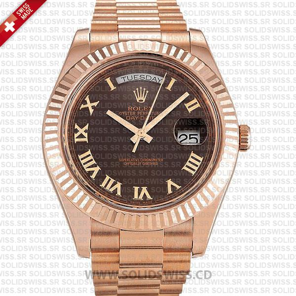 Rolex Day-Date II Rose Gold Chocolate Roman Dial | Solidswiss