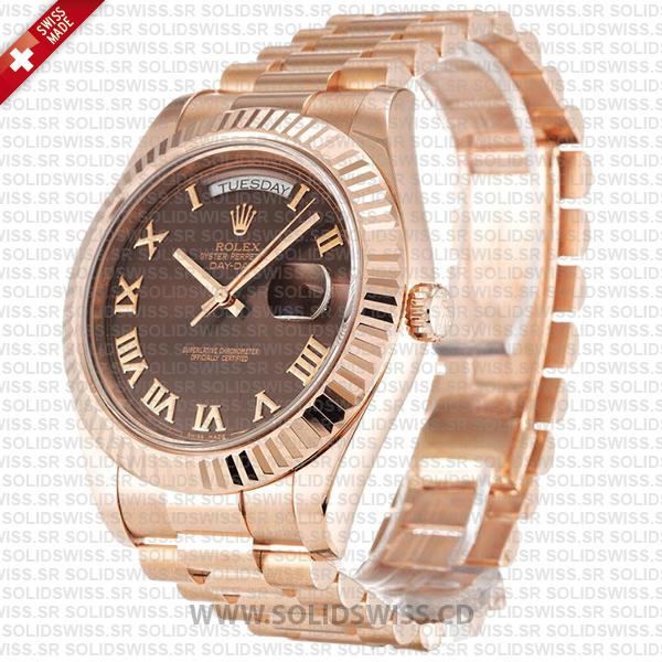 Rolex Day-Date II Rose Gold Chocolate Roman Dial