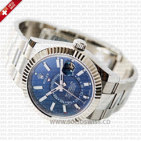 Rolex Sky-Dweller 18k White Gold Blue Dial Fluted Bezel