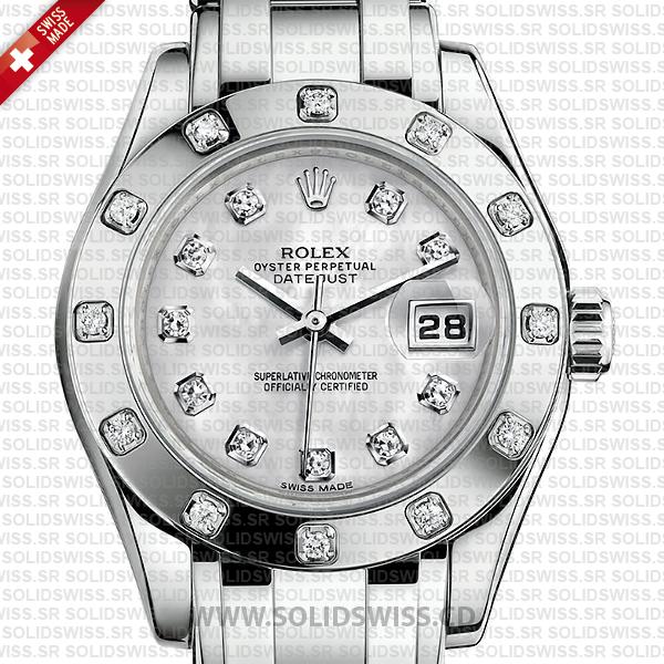 Rolex Lady Datejust Pearlmaster 29mm White Gold Watch in White Diamond Dial