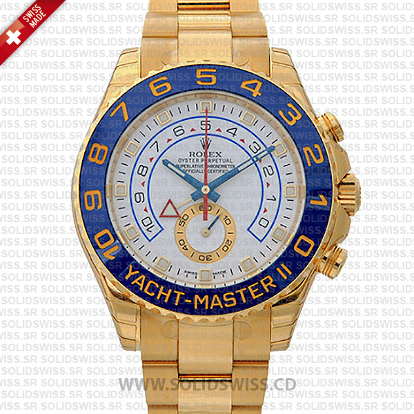 Rolex Yacht-Master II 18k Yellow Gold White Dial Blue Ceramic Bezel